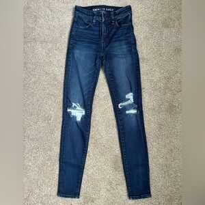 American Eagle Outfitters Dark Blue Distressed Skinny Jeans